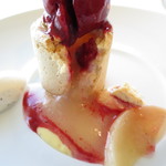 ミシェル・ブラス トーヤ ジャポン - 81年オリジナルクーランの解釈をもとに； 桃の流れる温かいビスキュイクーラン； ここで採れたブラックベリーのソルべ (2014/09)