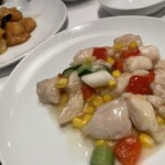 中国料理 四川 - 四川セットのお肉メイン、鶏肉とコーンの塩炒め