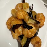 中国料理 四川 - 四川セットの魚メイン、小エビと揚げナスの四川甘辛炒め