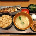 炭火焼干物定食 しんぱち食堂 - 料理写真:さば文化干し定食（熟成玄米）+わかめわさび　