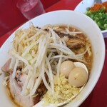 ラーメン二郎 - ラーメン半分＋青ネギショウガ半分炙