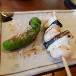 釜めし菜時記 さき亭 - コースの串焼き、鶏むね肉のネギマと万願寺唐辛子