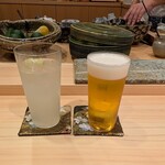 銀座 鮨 しょう介 - 生ビール、生すだちサワー