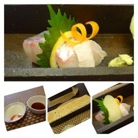 蓮 - お刺身・・カンパチ・ヒラメ・ハス芋など。煮切り酒と醤油でいただきますが、味わいは普通かしら。