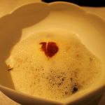 レンコン饅頭　半熟卵きのこのソテー　へしこのソース