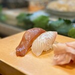 寿し辰 - 前回はなかった大好きすぎる漬けマグロ♡
      そして本日のオススメ、ヒラメはぷりぷりの歯応え♪