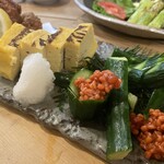 309584249 - タコの唐揚げ、玉子焼き、もろきゅう