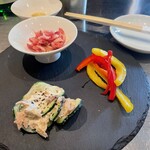 純米酒専門 YATA - 説明を受けたのに何がなんだか忘れた〜 本日の三種盛り合わせ