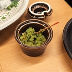 博多もつ鍋 いちたか - 柚子胡椒 めっちゃ辛い 生柚子胡椒と言う感じ