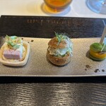 ナベノ-イズム - ①アミューズ3種　　　　　　　　　　　　　　　　　　　　　　　　左から⭐️⭐️2点、⭐️⭐️⭐️⭐️4点、⭐️⭐️2点