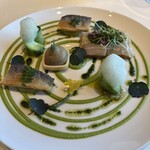 ナベノ-イズム - ④鮎の米粉焼き〜きゅうりソース〜　⭐️⭐️⭐️⭐️⭐️5点