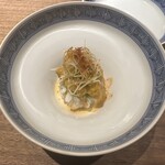 眞善美 - 淡路島　鱧　北海道浜中　ムラサキ雲丹　ネギ　ピーナッツソース　ジョーマソース