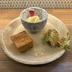 焼き鳥 のあみ - 前菜3種　厚揚げ　ポテトサラダ　鶏ハムのカプレーゼ