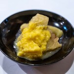 うを徳 - 2025.7 凍らせた焼き茄子（愛媛産絹かわなす）と凍らせたトウモロコシ（山梨産ゴールドラッシュ）