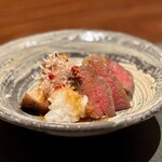 割烹 いそ崎 - 常陸牛のイチボ　しいたけつけ焼き
