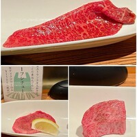 Cossott’e sp 麻布十番店 - 左：黒上タン塩 焼いたら檸檬を搾って
                    右：特選黒毛和牛塩1種 焼いたらそのまま
                    上：厳選黒毛和牛赤身たれ1種 焼いたらそのまま