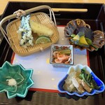 日本平ホテル - 口取　真鯛、蓮根、久能山献饌焼海苔天麩羅など