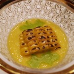 天婦羅 みやしろ - 「玉蜀黍の摺り流し」夏の金魚鉢。(*´艸｀*)