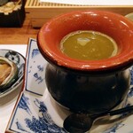 天婦羅 みやしろ - 「鮑の肝スープしゃぶしゃぶ」