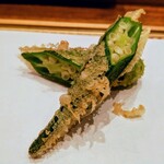 天婦羅 みやしろ - このスパッ！と断面、凄いでしょ？