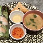 アジアンビストロDai - 前菜３種（生春巻き、エビトースト、トムヤムクンスープ）