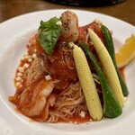 熊ヶ井旅館食堂 - 海老と夏野菜の冷製スパゲッティ