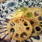 来人喜人　はぎ原 - うなぎちいた、タルタルソース　レンコンカリカリです