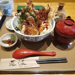天ぷら 兎波 - 味噌天丼（竹）　￥1450 たまご天ぷら　￥180