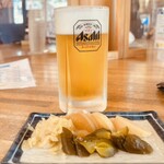 かどや食堂 - 生ビールと古漬け