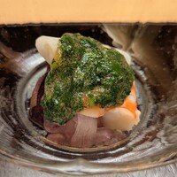 木山 - 良いクルマエビ、ビーツ、葉タマネギ、モロヘイヤ