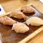 穴子料理と地酒 浅草 川井 - のどぐろの握り、生穴子の握り、墨烏賊の握り