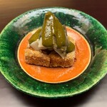 徳ㇵ本也 - 鮑の炭火焼き　賀茂茄子フライ　肝ソース　賀茂茄子は中がトロトロ