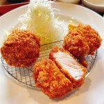 ニューフリッツ田ノ上 - ミックスフライ定食のヒレカツ、ロースカツ、ミンチポテトコロッケ