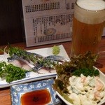 居酒屋 阿蘇 - 年に一度？のビール半額デー堪能♪しめ鯖＆マカロニでスタート！