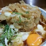 加賀 - かき揚げ玉子そば　ねぎをオン　2014.9