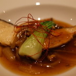 東郷 - 魚 鳥羽産脂の乗った鰆のパンフライ キノコやチンゲン菜の甘酢あんかけ 2014.9.2x