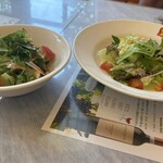 シャンゴ - 左が休日限定ランチのサラダ、右はAセットのサラダ
