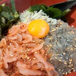 どろめ - ・桜えびしらす3種丼～生しらす、釜揚げしらす、桜海老入り、味噌汁付き、税込み1,880円
