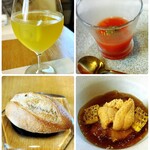 ロカリテ - ナイアガラ葡萄とお茶を配合したドリンク、美味しいパン、スイカのスープ？とウニィ乗ったコンソメ‼︎