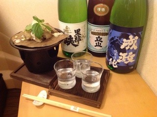 Koshitsu Izakaya Nomuzou - 呑み比べセットバイ貝ほう葉焼き、立山、成政、黒部峡
