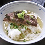 神乃湯ホテル - 夕食（米沢牛ステーキ茶漬け）