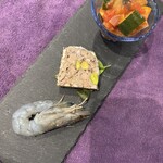 おさかなとりみや - 7/20付き出し
天使の海老の昆布締め
パテドカンパーニュ
ラタトゥイユ
