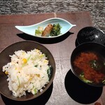 玉峰館 - 鯛兜身と玉蜀黍釜炊きご飯
