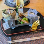日本料理おおみ - 百人一首ランチ　前菜、造り、焼物