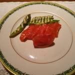 ふくの季 - 25回目岩手産大目鱒のマリネ・会津産グリーンアスパラ