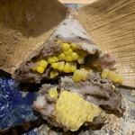 花小町 - 鮎の鬼の手こぶし、玉蜀黍と鮎の魚醤