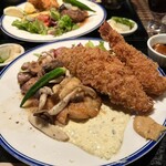 五味五感ちきんらいす - 料理写真:おろしハンパーグ揚げナス添えと自家製小カニクリームコロッケと海老フライタルタルソース・茨城県産つくば鶏のソテーと生あじフライ+海老フライ