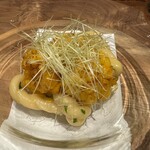 Fujiya 1935 - サルデーニャ島の少し変わったパスタ「ロリギッタス」　実は関西万博のミャクミャクから発想を得てこれを使おうと思ったそうです。そのお話をしている藤原シェフは少し楽しそうでした