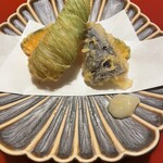 界 秋保 - 揚げ物　鱚の新緑揚げ、野菜の天ぷら 塩レモン添え