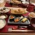 界 秋保 - 料理写真:三角揚げ 染めおろし 薬味（大名醤油、オリーブオイル、塩竃の藻塩、小口ねぎ、糸かつお） 本日の焼き魚 玉子焼き いくらの醤油漬け ひじきの煮物 牛しぐれ 糖しぼり大根 昆布梅 白飯